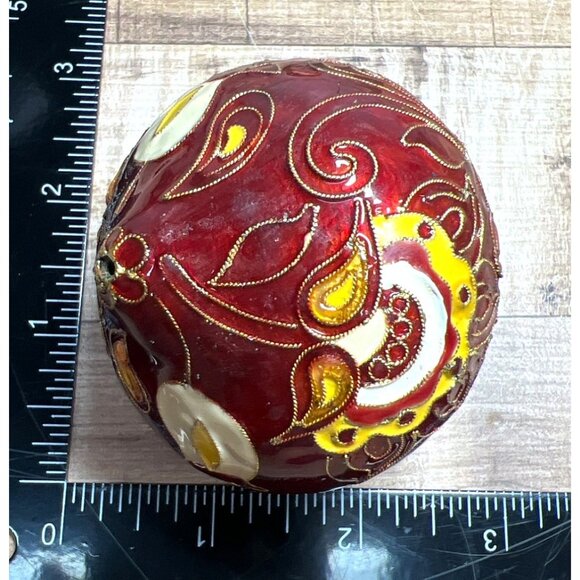 Handcrafted Red & Yellow Glass Ornament With Floral Design For Holiday Decoratio - Picture 3 of 3